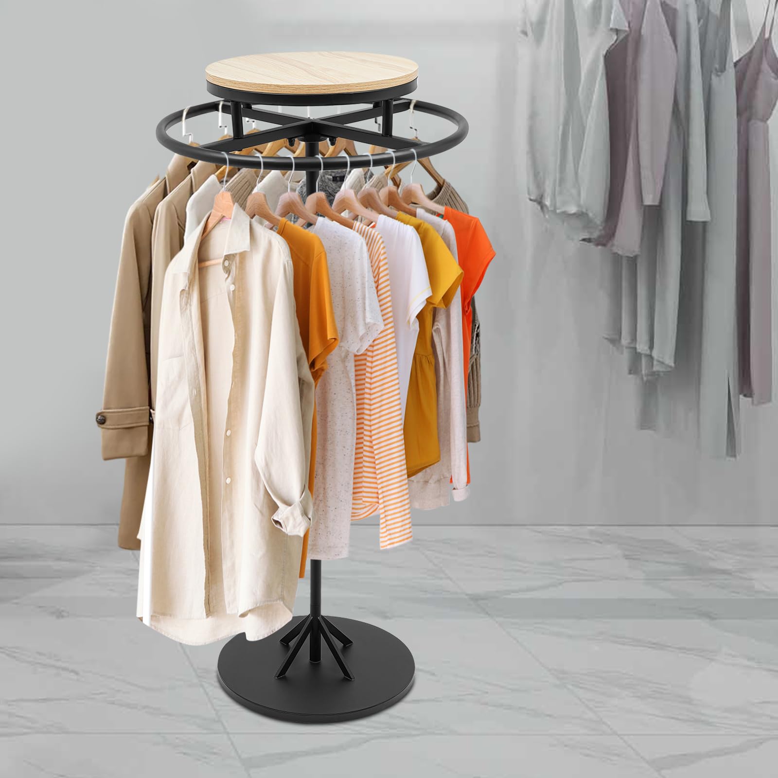 Appendiabiti rotondo girevole a 360°, 60 x 140 cm, in metallo girevole per boutique, negozi di abbigliamento, supporto rotondo con rotazione per la decorazione del negozio