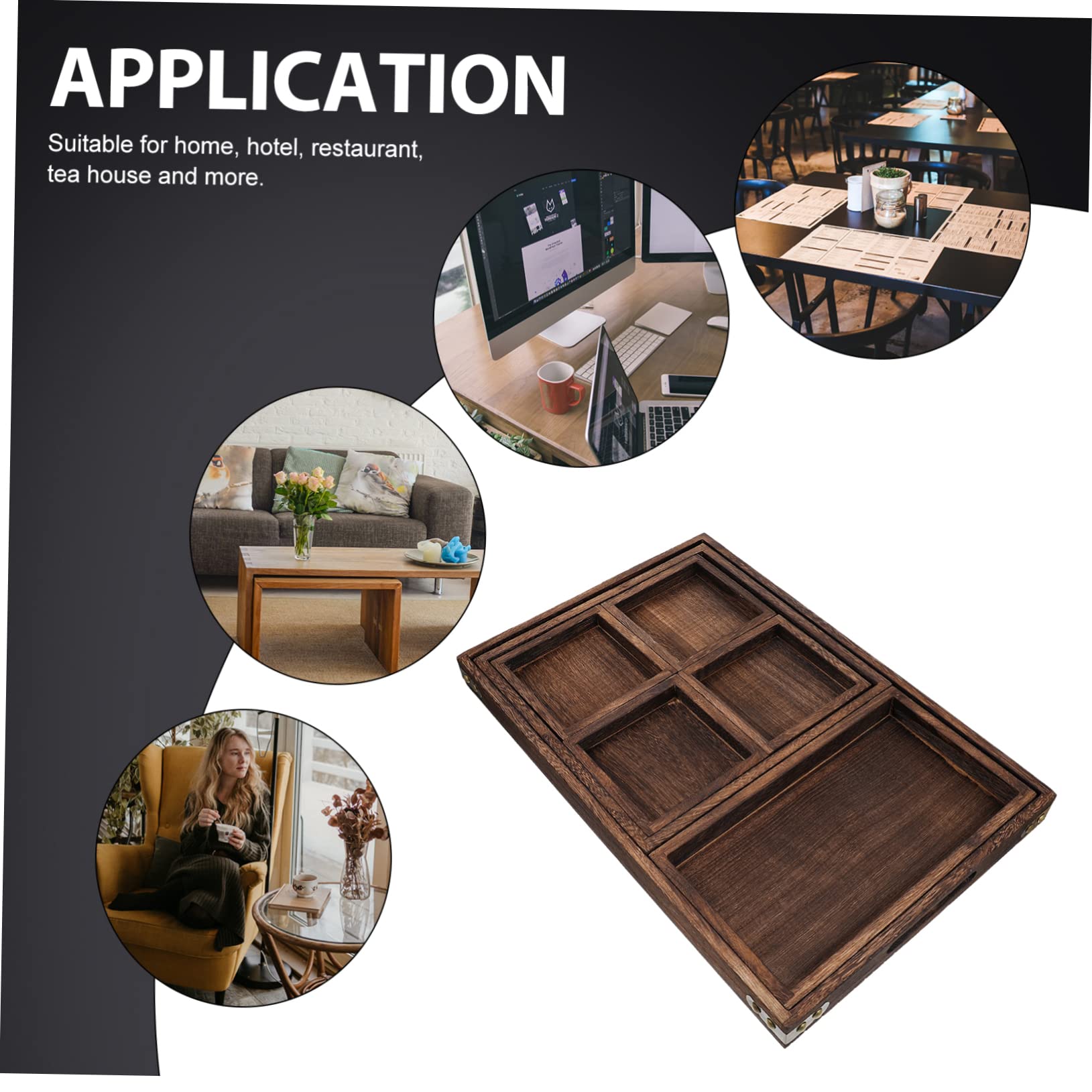 Cabilock Bandeja de Té de Madera Rectangular, Juego Compartimentos | Diseño Simple, Superficie Lisa E, Biodegradable, Formato de Inicio para Vajilla y Servicio