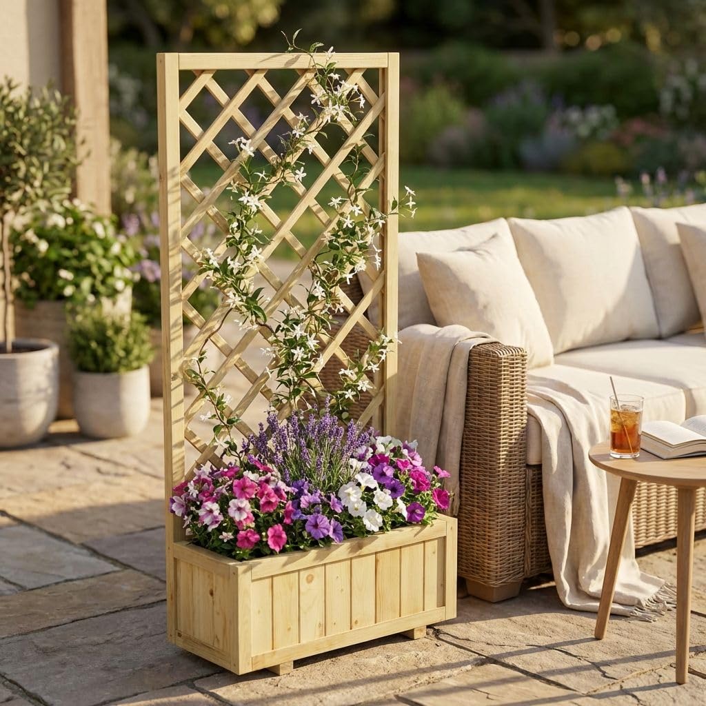 milani home fioriera da giardino in legno di pino impregnato con griglia