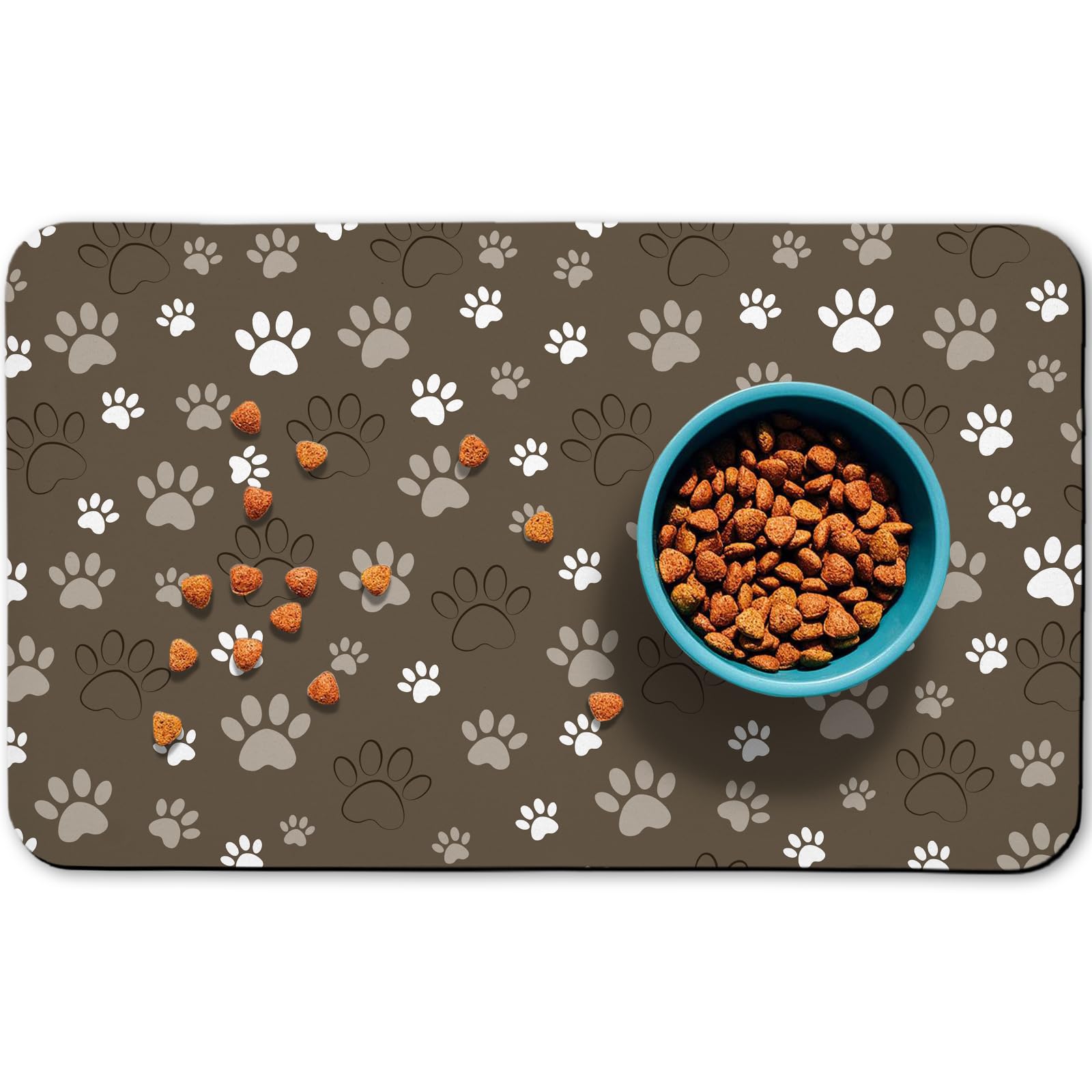 Dog Food Mat, Absorbent Water Bowl Mats Cat Pet Feeding Placemats Brown 12 * 20 inch