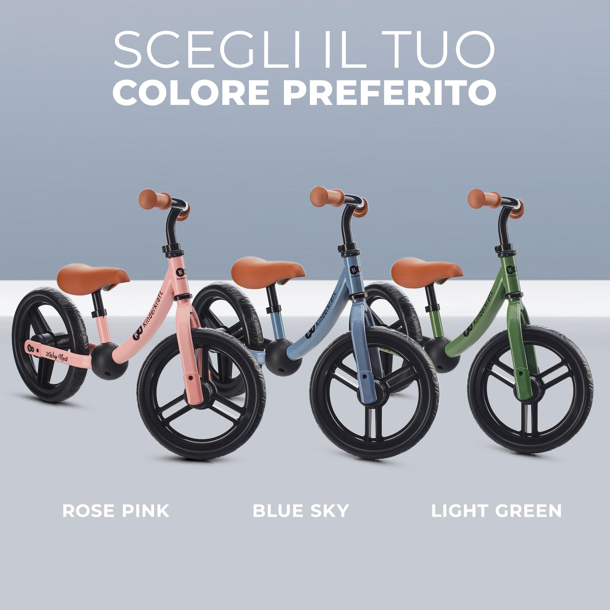 kk Kinderkraft 2WAY NEXT Bicicletta bambini 2-5 anni, Bici senza pedali, 12 polici ruote, Design sportivo, Regolazione della sella, Bloccasterzo, Montaggio facile, Struttura leggera, Verde