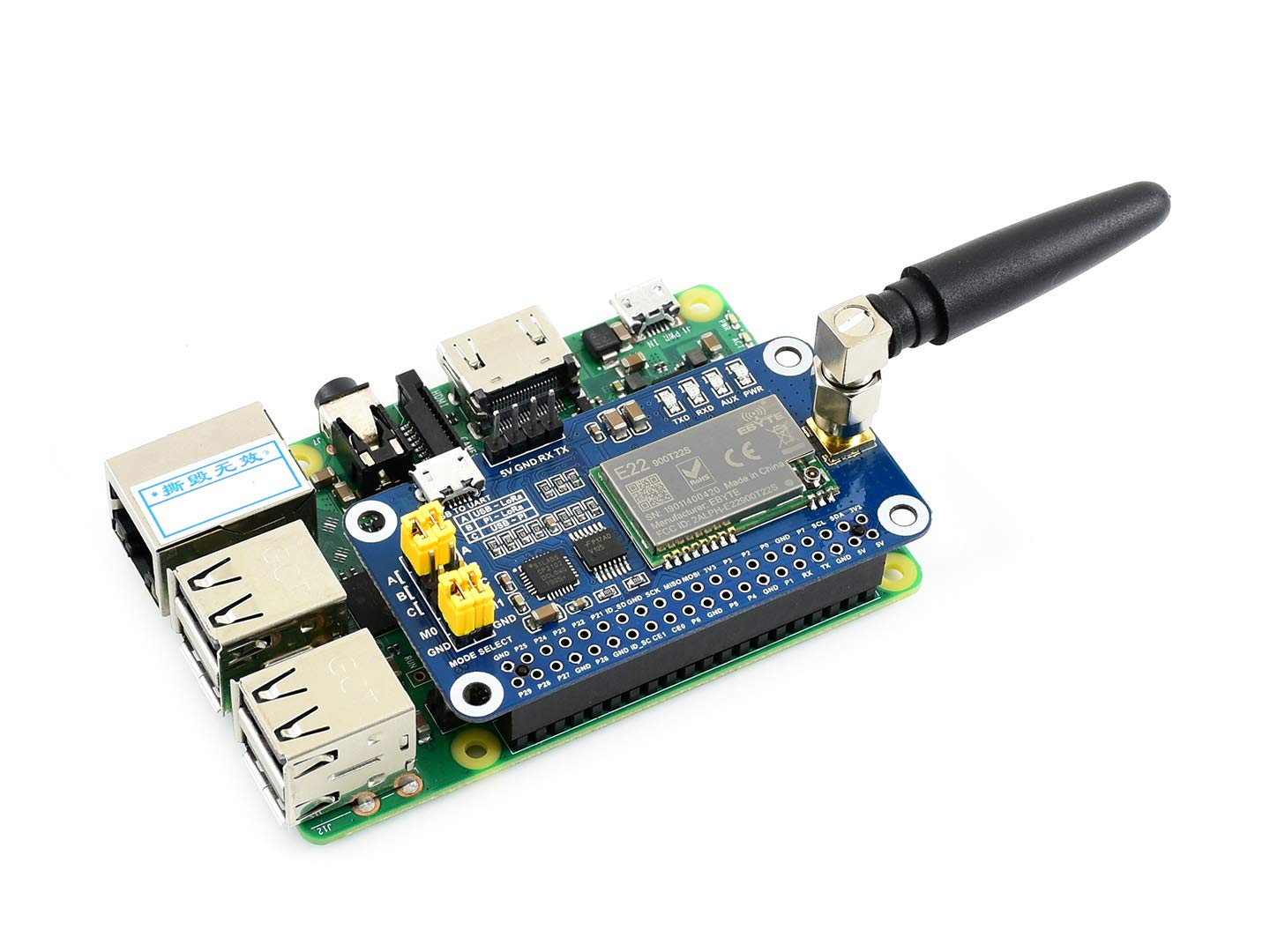 Waveshare SX1262 LoRa HAT for Raspberry Pi Spread Spectrum Modulation 868MHz Frequency Band Auto Multi-Level Repeating Supports Wireless Parameter Configuration and Fixed-Point Transmission