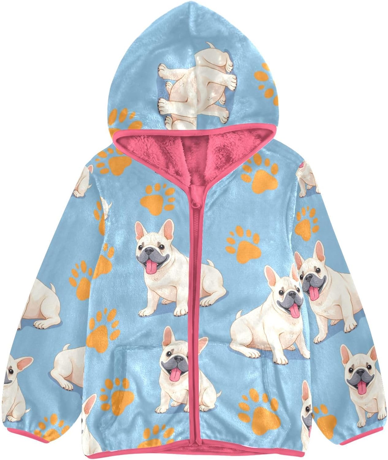 Girls Hoodie Outfit White Fist Footprints Pattern Zipper Sweatshirt Coat Fleece Jacket for Kids 3-10T