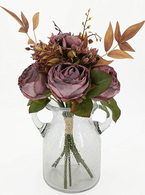 Amazon Com Artificial Silk Dried Rose Flowers And Berries Bouquet Silk Dried Rose Flowers And Berries Bouquet Purple Grey Home Kitchen