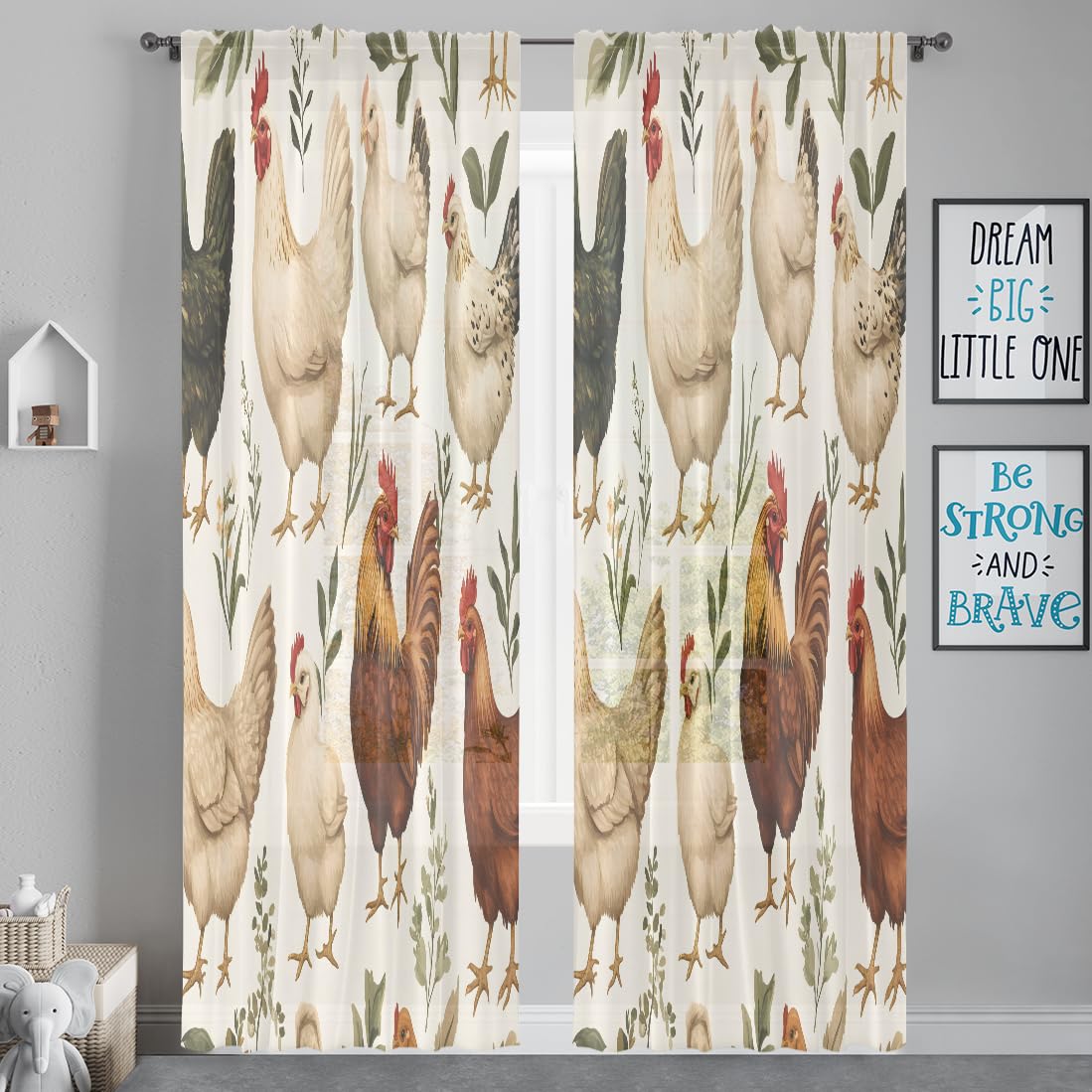 Opalaughs Chicken Sheer Curtains 84