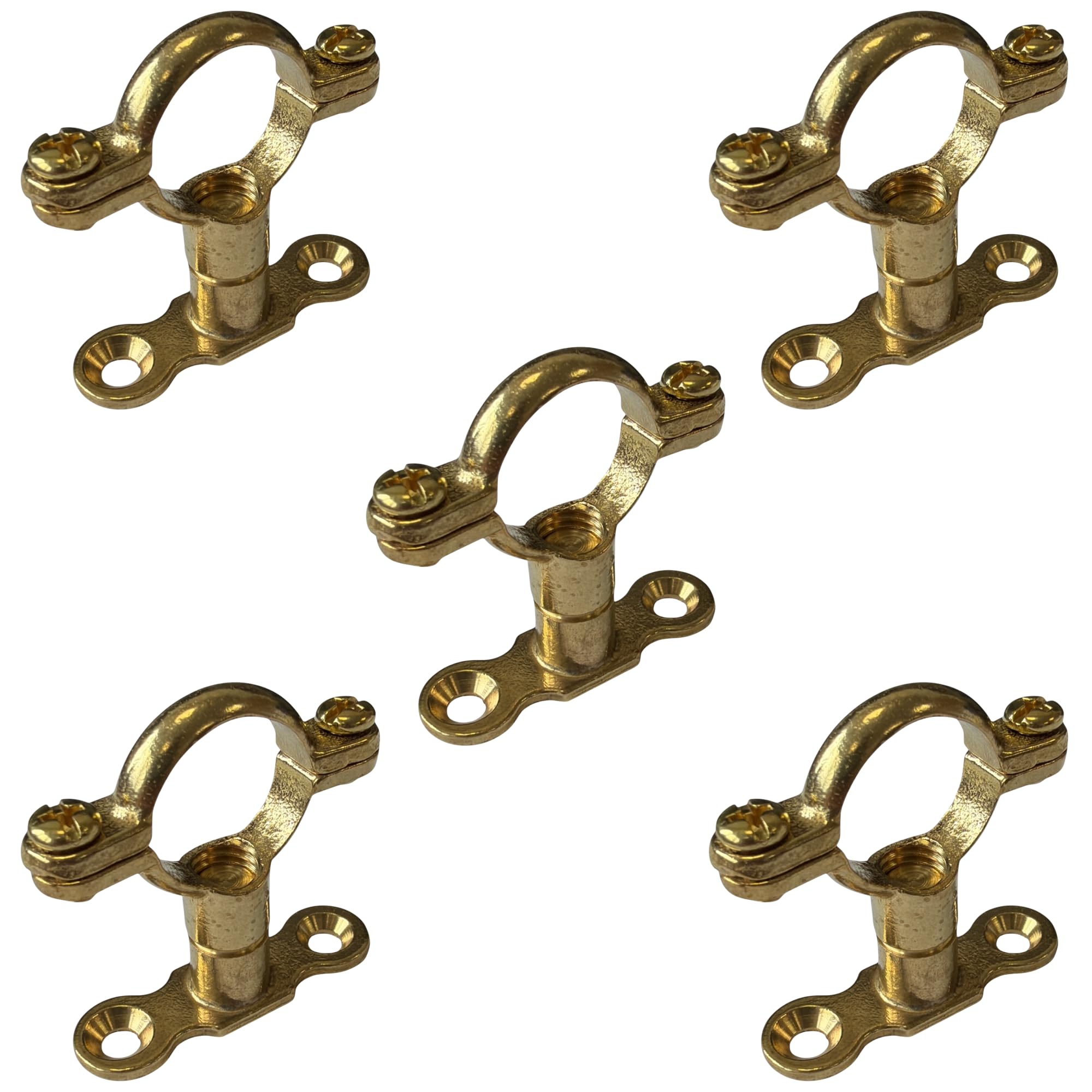 22mm Brass Munsen Pipe Ring Clip & Backplate – Solid Brass Pipe Clamp for Copper Pipe – Heavy Duty Wall/Ceiling Pipe Support – Pack of 5