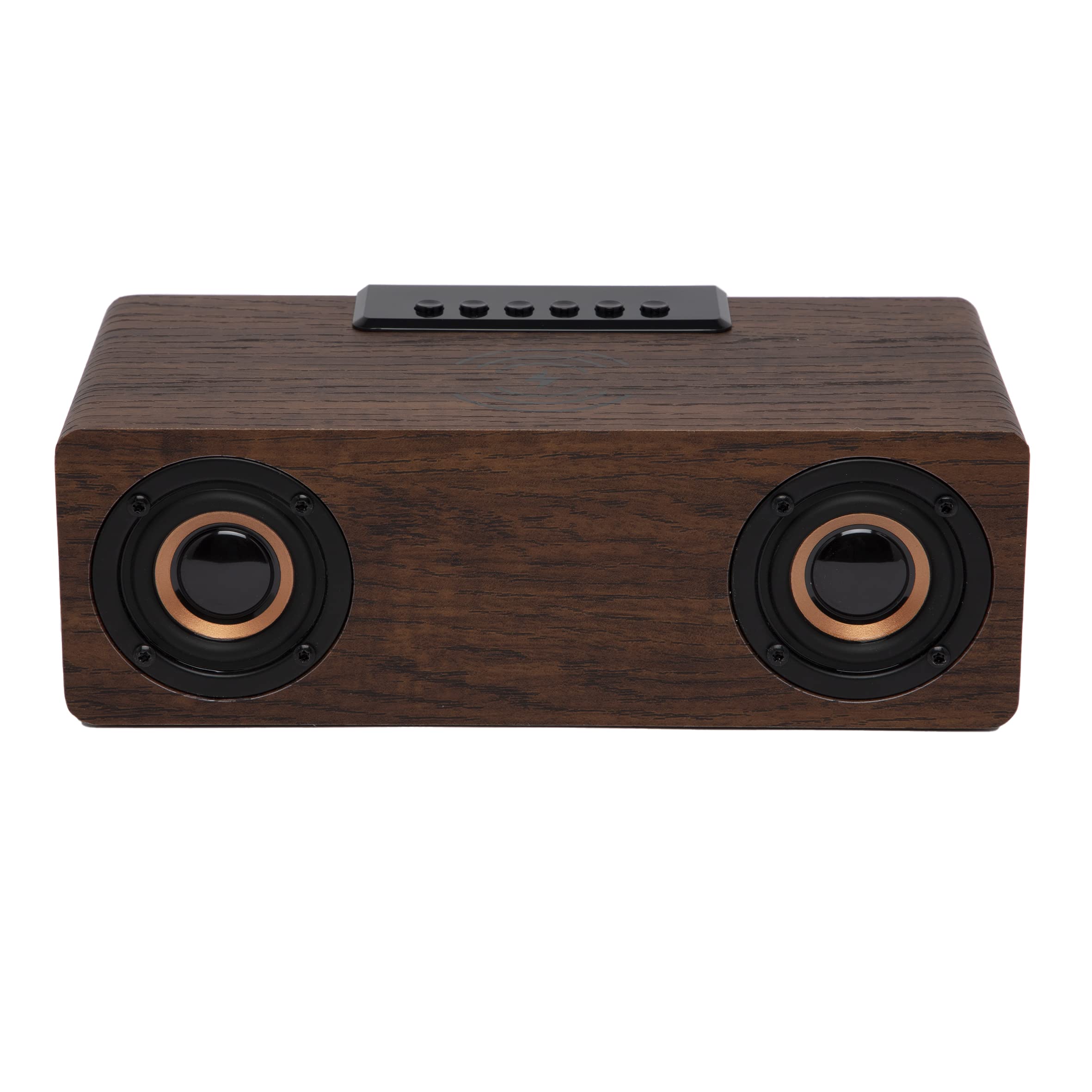 APM Enceinte Bluetooth Réveil Bois avec Radio FM, Chargement sans Fil Induction pour Smartphone,Port de Charge USB, Luminosité Réglable, Réveil Numérique Affichage LED, 425024