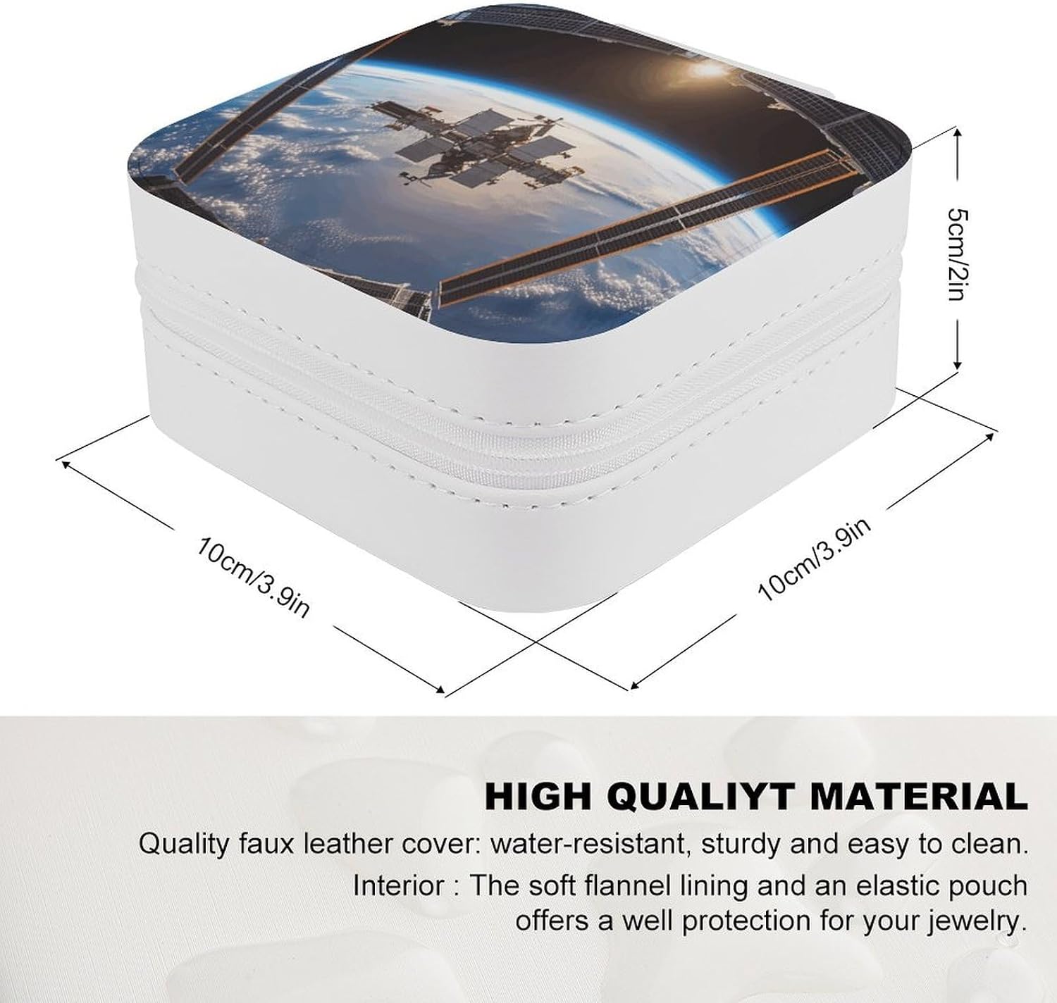 International Space Station Picture Jewelry Box PU Leather Jewelry Organizer with Zipper Necklace Storage Boxes for Mothers Gifts Large-Capacity Jewelry Holder for Earrings Rings image 2