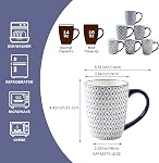 Ceramic Coffee Mugs Set - 16 Oz / 450 ml Large Porcelain Tea Cups with Handle for Women Men Cocoa Cappuccino Latte - Christmas Housewarming Gift - Dishwasher Safe - Set of 6 - Vintage Blue