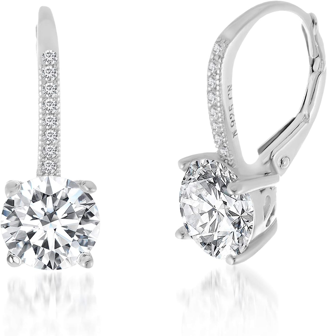 Devin Rose 925 Sterling Silver Round Dangle Drop Bridal Leverback Earrings for Women made with Faceted Crystals