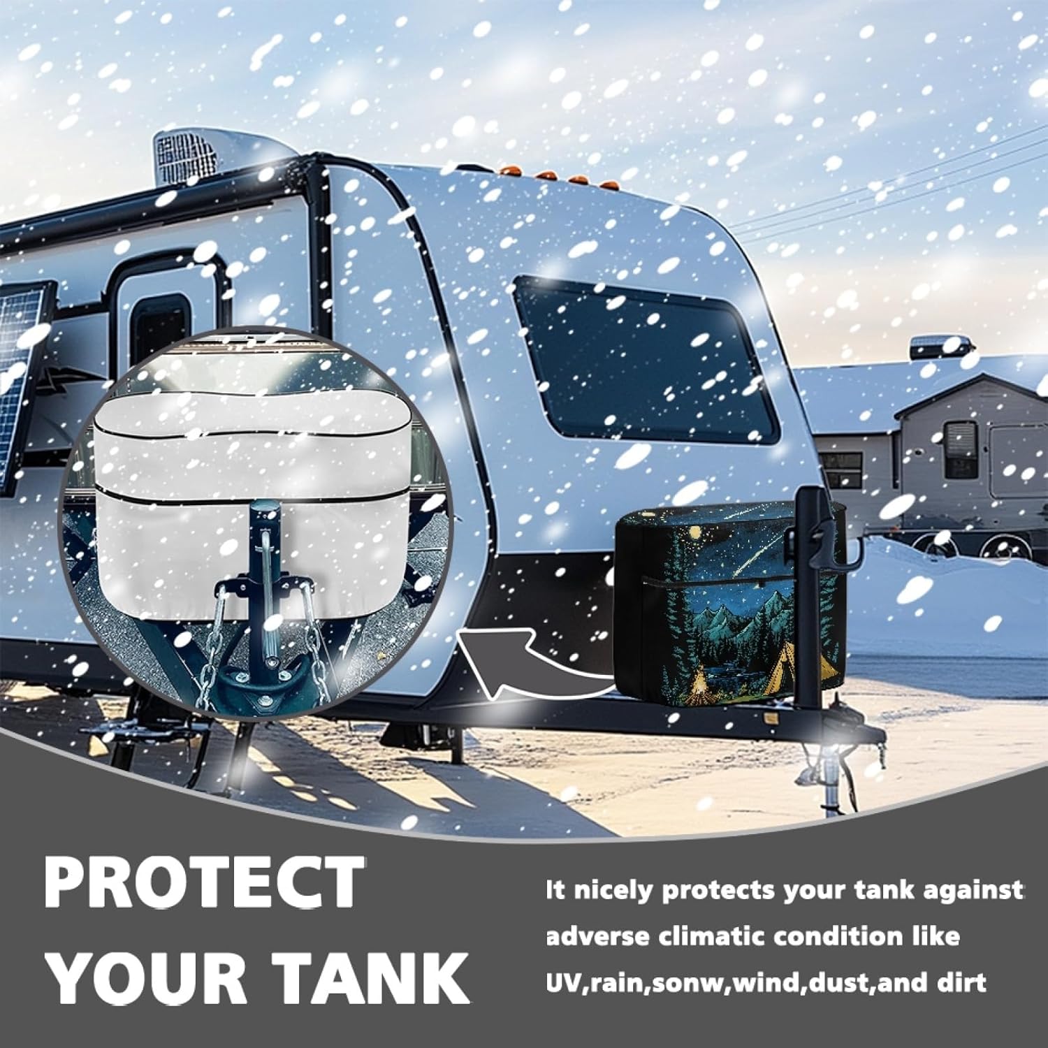 Aesthetic Night RV Propane Tank Cover Camping Camper Propane Tank Protection Fit for Dual 40lb Tanks Gas Cylinder Protective Cover with Zipper Decor Accessory