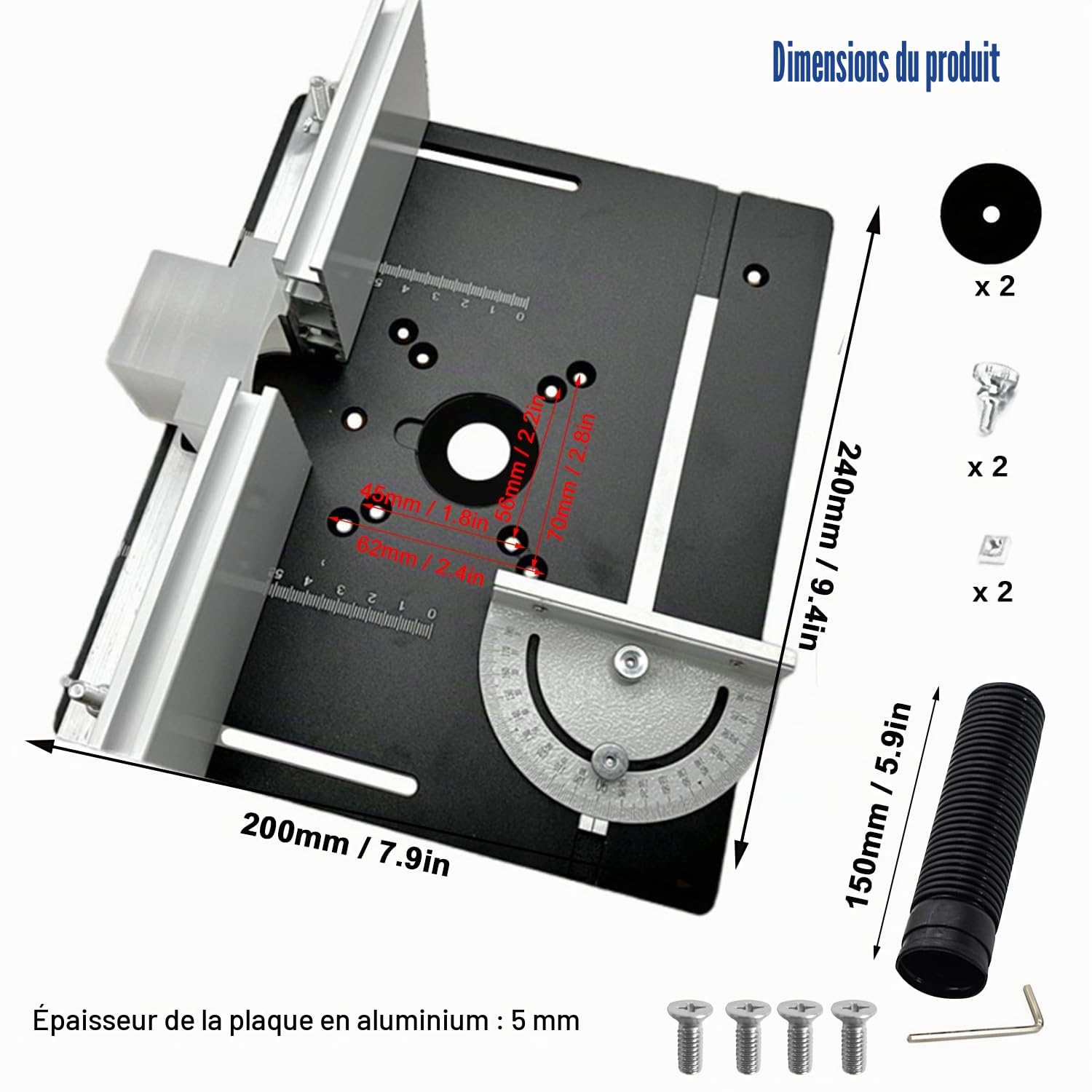 Table DéFonceuse Plaque Aluminium, Table Fraisage Insert Avec Support De Torsion Coudé, DéFonceuse Plaque, Defonceuse A Bois Accessoire Pour Fraisage Rainurage Finition