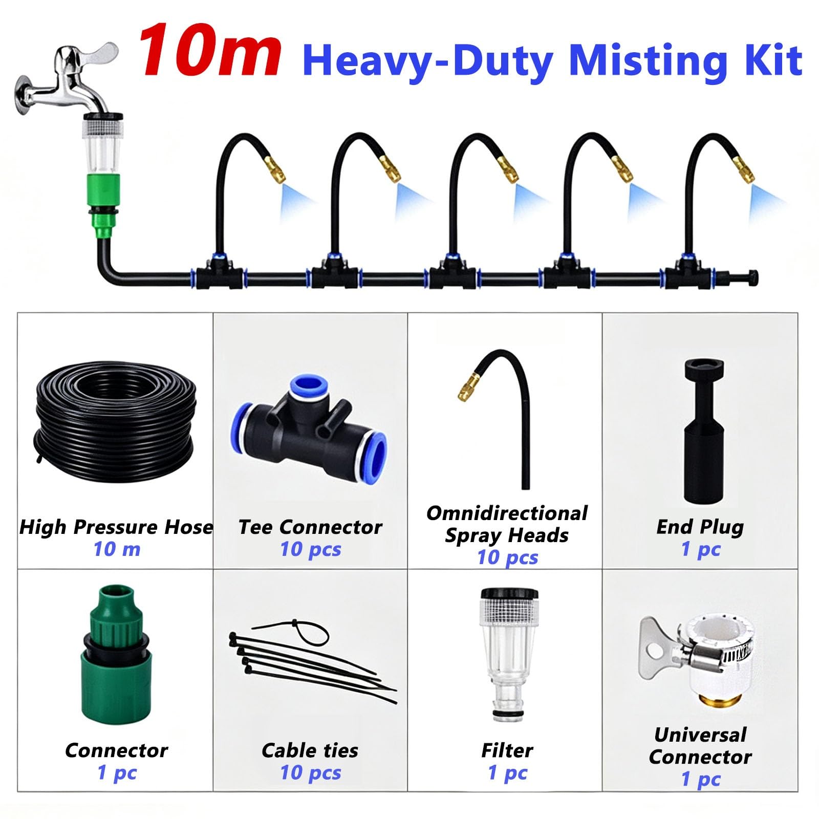 Sistema Di Nebulizzazione Per Serre, Kit Irrigazione Giardino | Irrigazione delle piante, umidificazione, coltivazione di ortaggi, vivai, raffrescamento delle colture(394inch/10m/32.8ft)