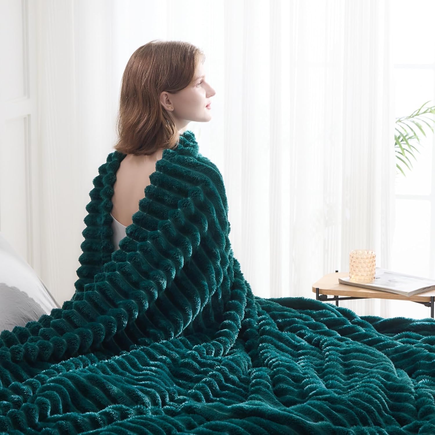 NEWCOSPLAY Super Soft Throw Blanket Dark Teal Premium Silky Flannel Fleece 3D Ribbed Jacquard Lightweight Bed Blanket All Season Use (Dark Teal Ribbed, Throw(50"x60")) - Image 7