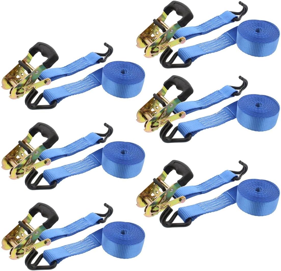 ABN Ratchet Anchor Cargo Tie Down Straps, 1.5in x 15ft, 2-Ton Capacity – Heavy Duty J-Hook Ratcheting Kit 6-Pack