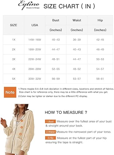 Miniatura 6 de Eytino Sudadera casual con capucha para mujer, talla grande, con cremallera, de gran tamaño, con bolsillos (1X-5X)