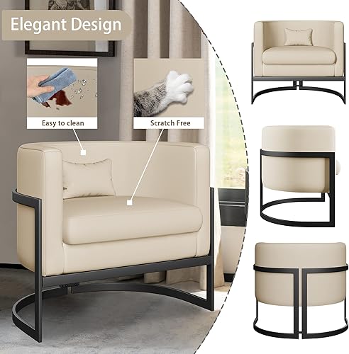 Miniatura 8 de Alunaune Silla tapizada moderna para sala de estar, sillón de piel sintética, silla de barril de mediados de siglo, antiarañazos, sofá, bañera,