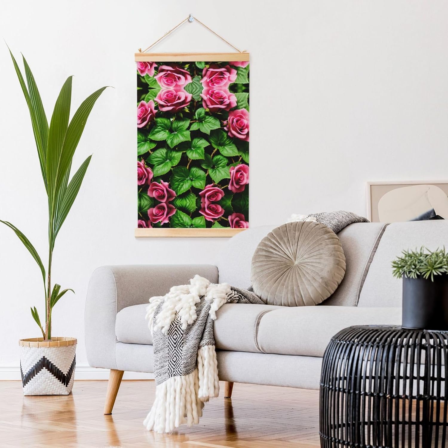 Floral Rose Ivy With Leaves Spring Print Poster Hanger,Hanging Poster, Poster Frame,Wood Poster Hanger, For Wall Hanging