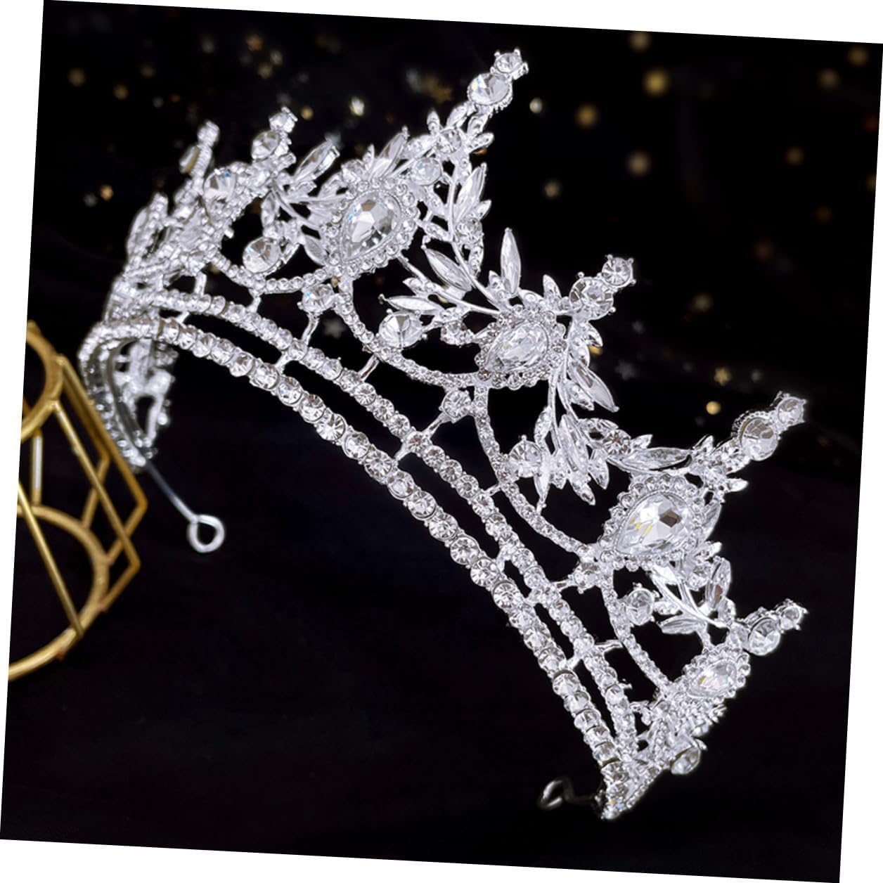 Luxury Rhinestone Alloy Wedding Tiara for Bride, Silver Bridal Crown Hair Accessory for Banquets