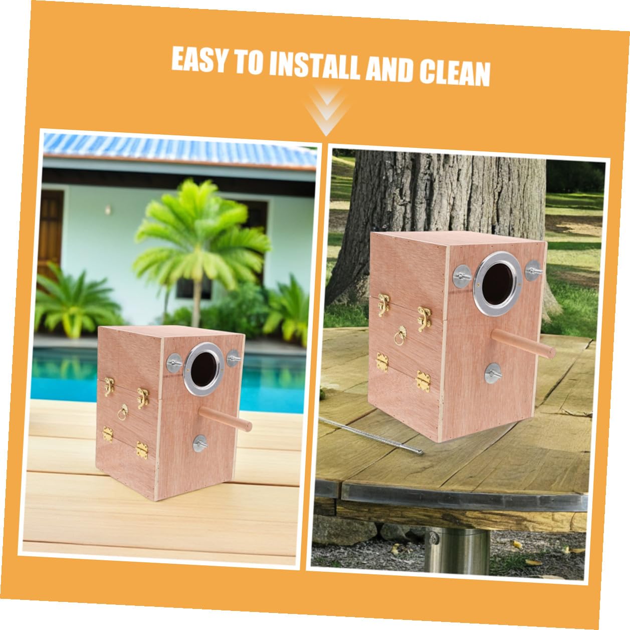 Caja de Cría para Periquitos con Soporte Posadero de Madera Nido Exterior Colgante para Conure Pinzón y Agapornis Refugio Cálido para Reproducción Invierno Fácil Instalación y