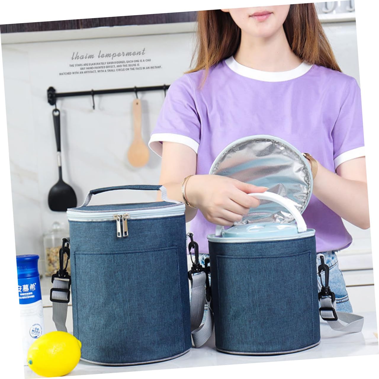 Baluue Thermotasche Lebensmittelbeutel Oxford Stoff Aluminiumfolie Zwei Wege Reißverschluss Für Kinder Lunchbox Camping Isoliertasche Mit Abnehmbarem Schultergurt