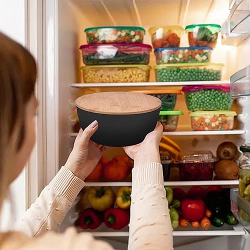 Miniatura 6 de Panghuhu88 Tazón de ensalada con tapa, juego de 3 (7 + 8.8 + 11 pulgadas) cuencos para servir con cubierta de bambú, tazón de fibra de bambú para