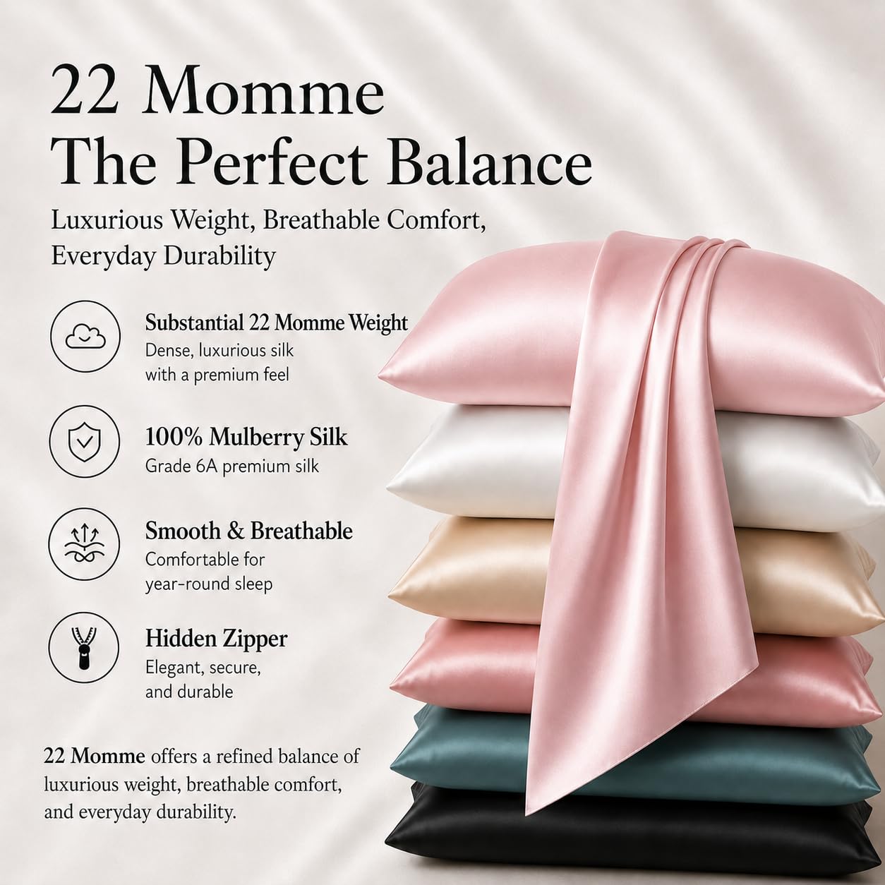 Pink Silk Pillowcase for Hair and Skin, Oeko-TEX Certified 22 Momme 100% Mulberry Silk Pillow Case, Grade 6A Real Silk with Hidden Zipper for Women, Standard Size 20" x 26", 1 Pack (Standard, Pink)