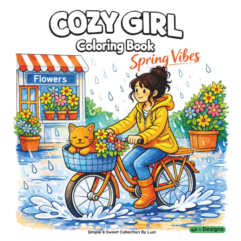 Cozy Girl - Spring Vibes Coloring Book: Cute & Relaxing Spring Coloring Book with Cozy Moments, Flowers, Rainy Days and Peaceful Garden Scenes