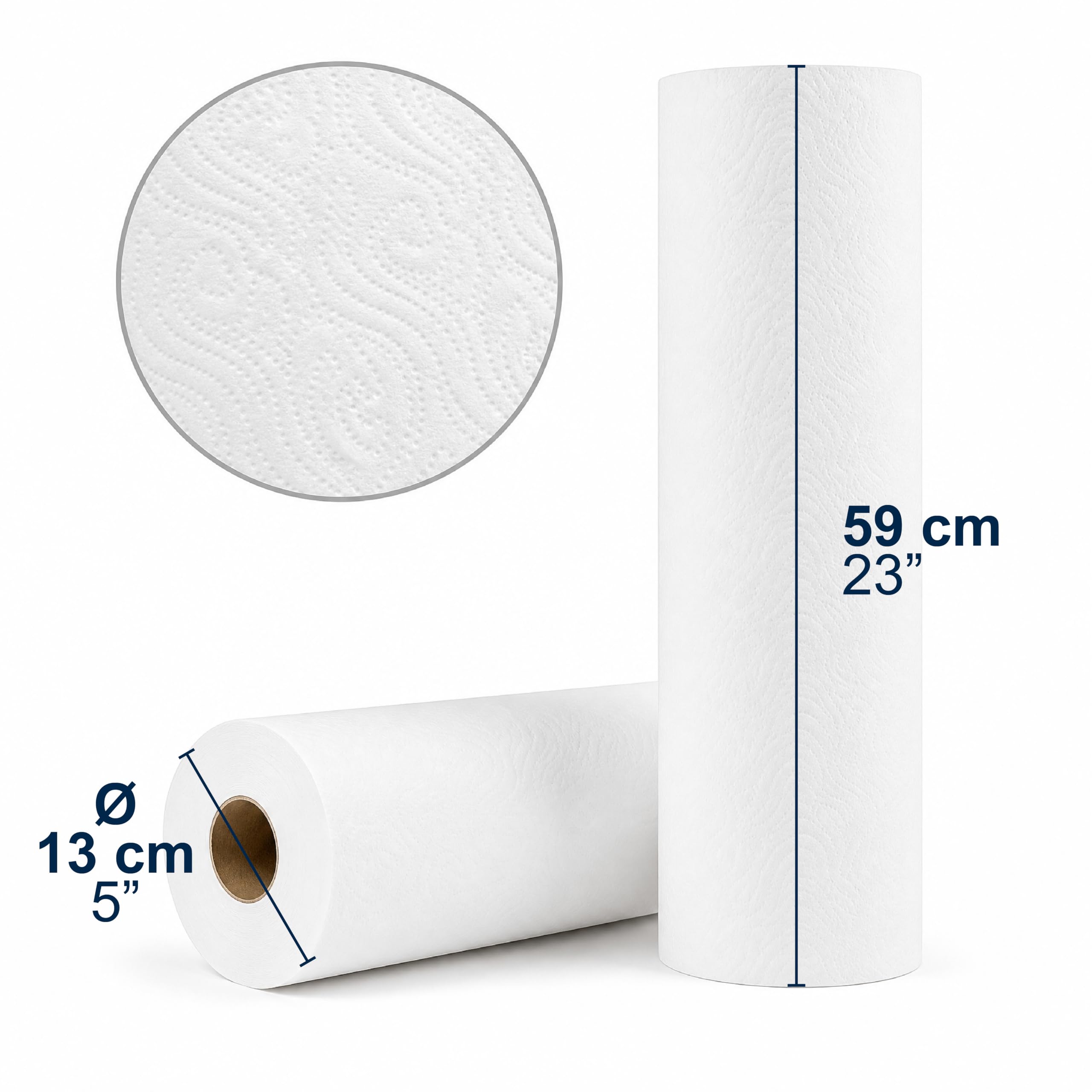 KMINA Papierrolle (6 Rollen) Für Kosmetikliege, Liegenauflage 2 Lagen, 50 m x 59 cm, Frischfaser, Laminiert, Perforation Alle 66 cm, Rollendurchmesser 13 cm, Kern 45 mm