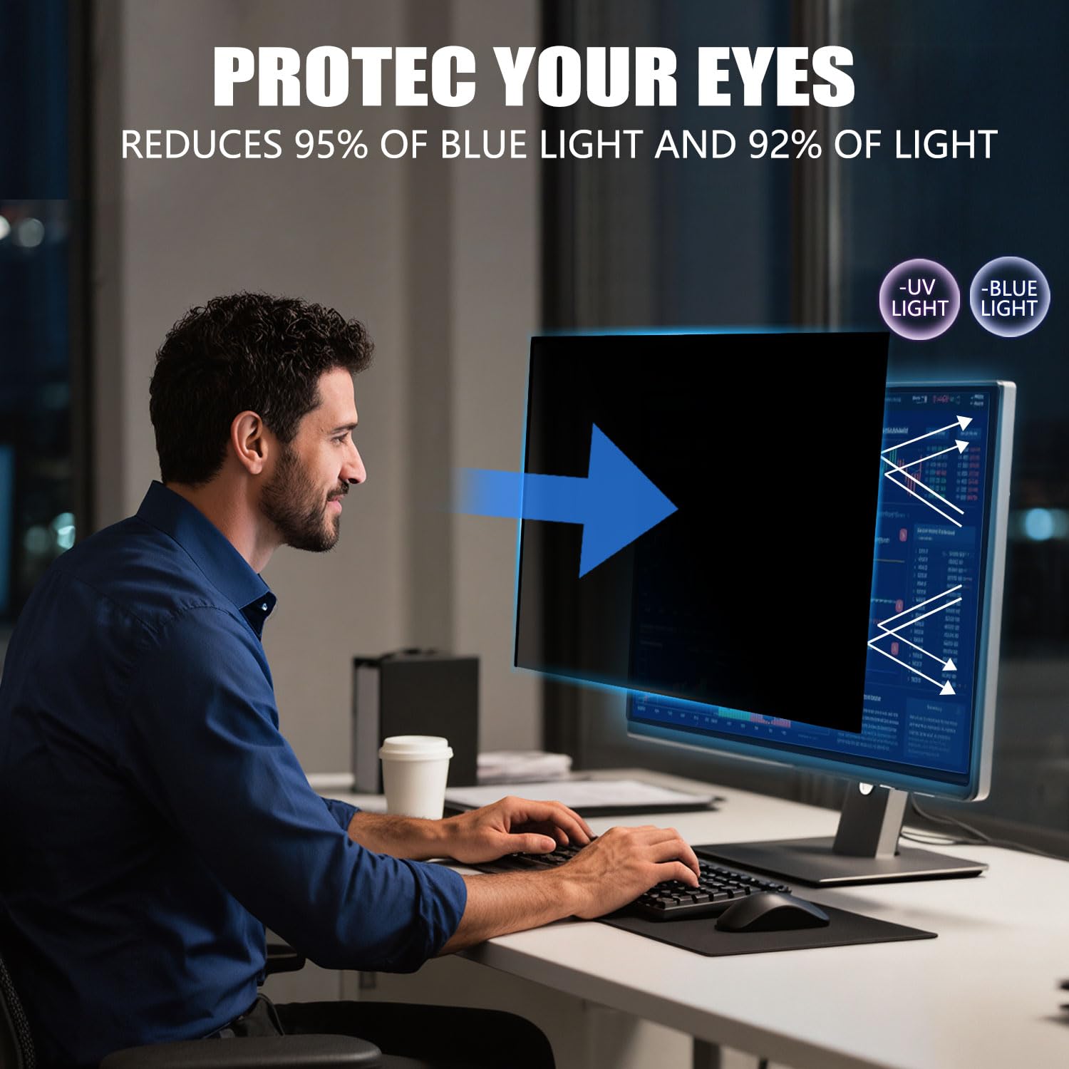 [Paquete de 2] Pantalla magnética de privacidad para computadora para monitor de 24 pulgadas, protector de filtro de privacidad de luz azul antirreflejo, fácil instalación, relación de aspecto 4