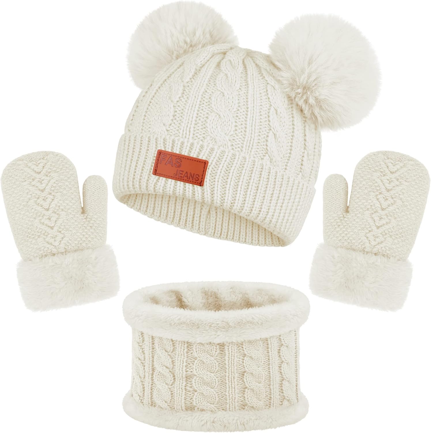 Cooraby 3 Pieces Toddler Winter Knitted Hat Scarf Gloves Set Knit Fleece Lined Thermal Set for Boys Girls, Black: Clothing, Shoes & Jewelry
