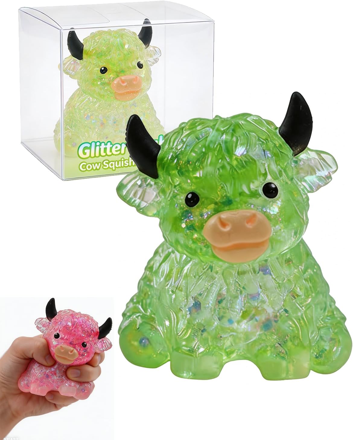 Glitter Highland Cow Squishies Fidget Toy – Soft Slow Rising Stress Ball, Easter Basket Stuffer Party Favor Gift, Cute Highland Cow Decor, Sensory Stress Relief Toy for Adults, for Cow Lovers