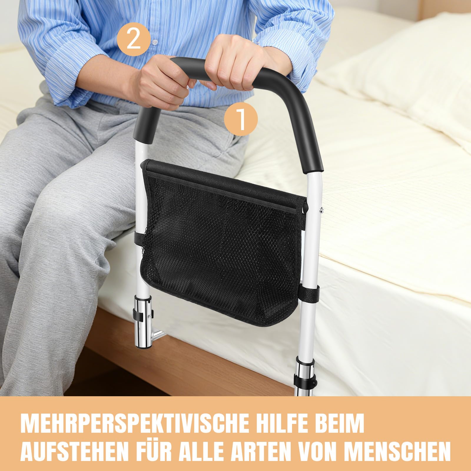 HSHa Barrera de cama para adultos mayores, bolsillos de almacenamiento y asas laterales reforzadas, protector de cama, ayuda de movilidad ideal para personas mayores, personas con discapacidad y