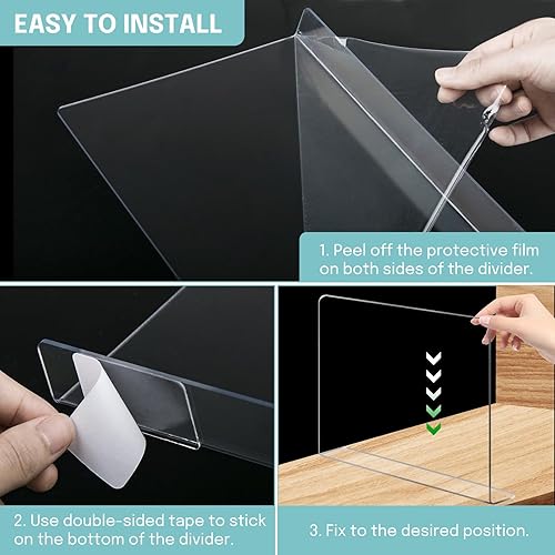 Miniatura 4 de OKPOW Separadores de estantes para organización del armario 8 unidades de organizador de divisor de acrílico transparente duradero para estantes,