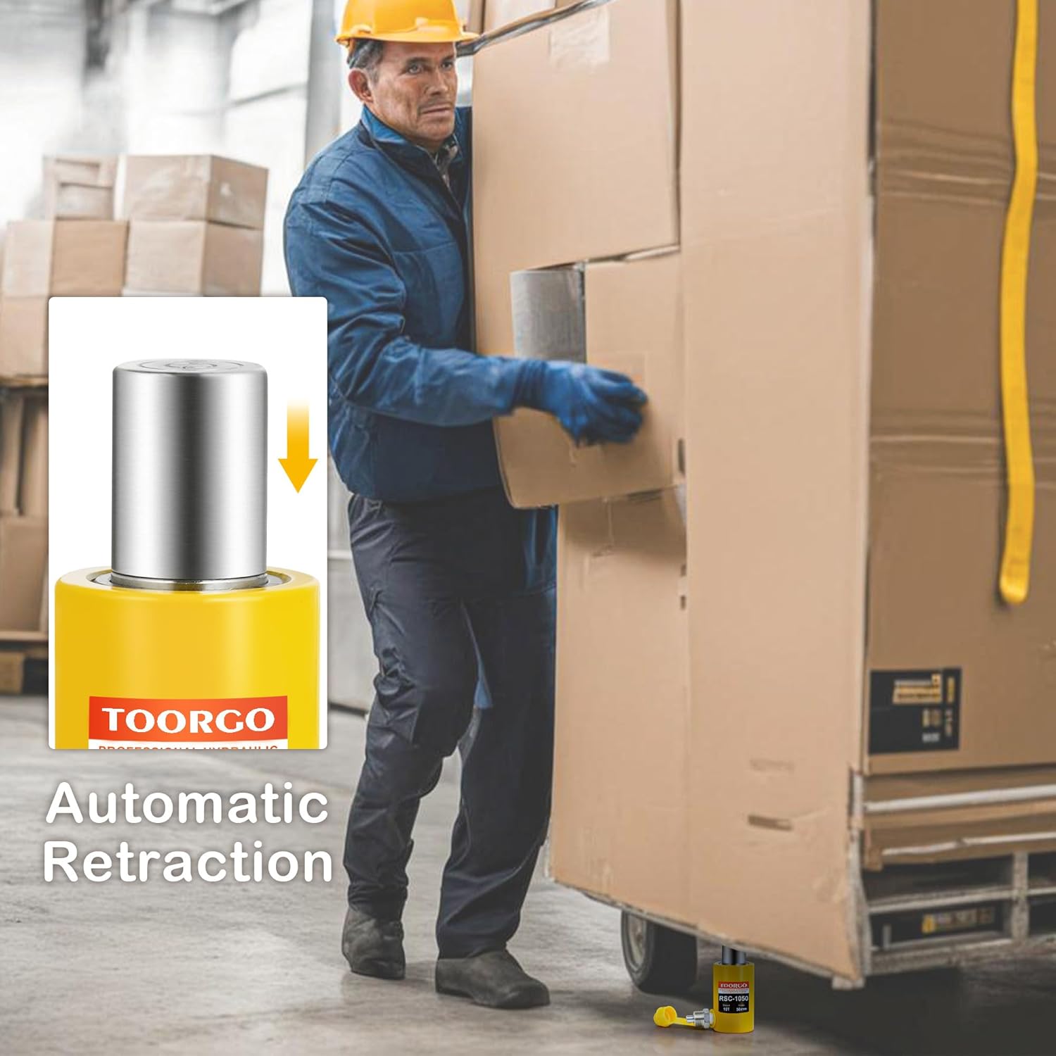 10 Ton Hydraulic Cylinder Jack with 2" Stroke Hydraulic Ram, Porta Power Automatic Retracting Jack CP-180, Yellow