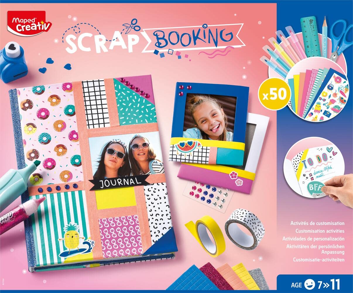 Maped Creativ - Scrapbooking - Kit Complet d'Activités, avec + de 50 Accessoires et Matériel Maped, dont 1 Carnet et 2 cadres Photo Polaroïd à Décorer - A Partir de 7 Ans