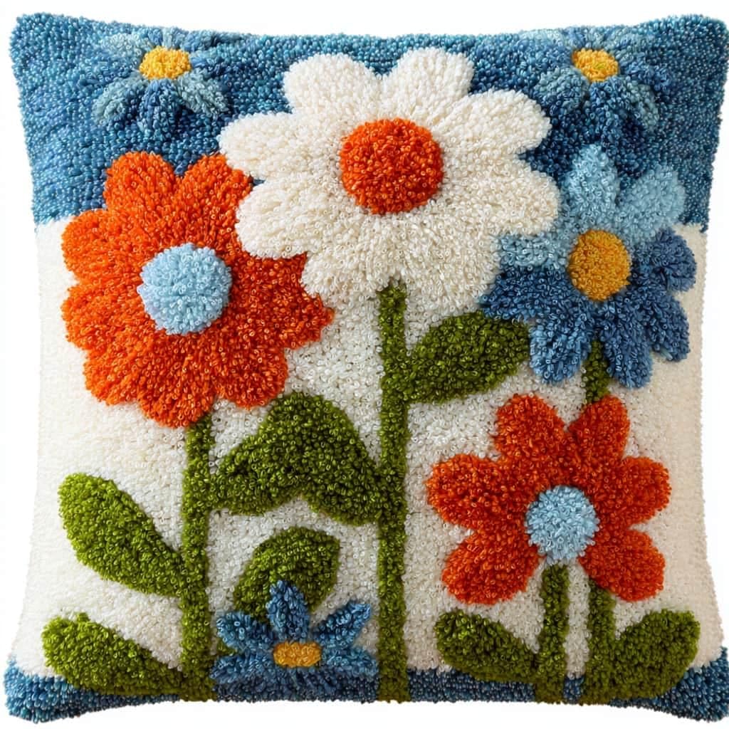 WallustrioaW Latch Hook Pillow Case Kits,Sunflower 17X17 Inch Latch Hook Cushion Cover Kit,Knitting Kits Cushion for Adults Rug Making Kit for Starters