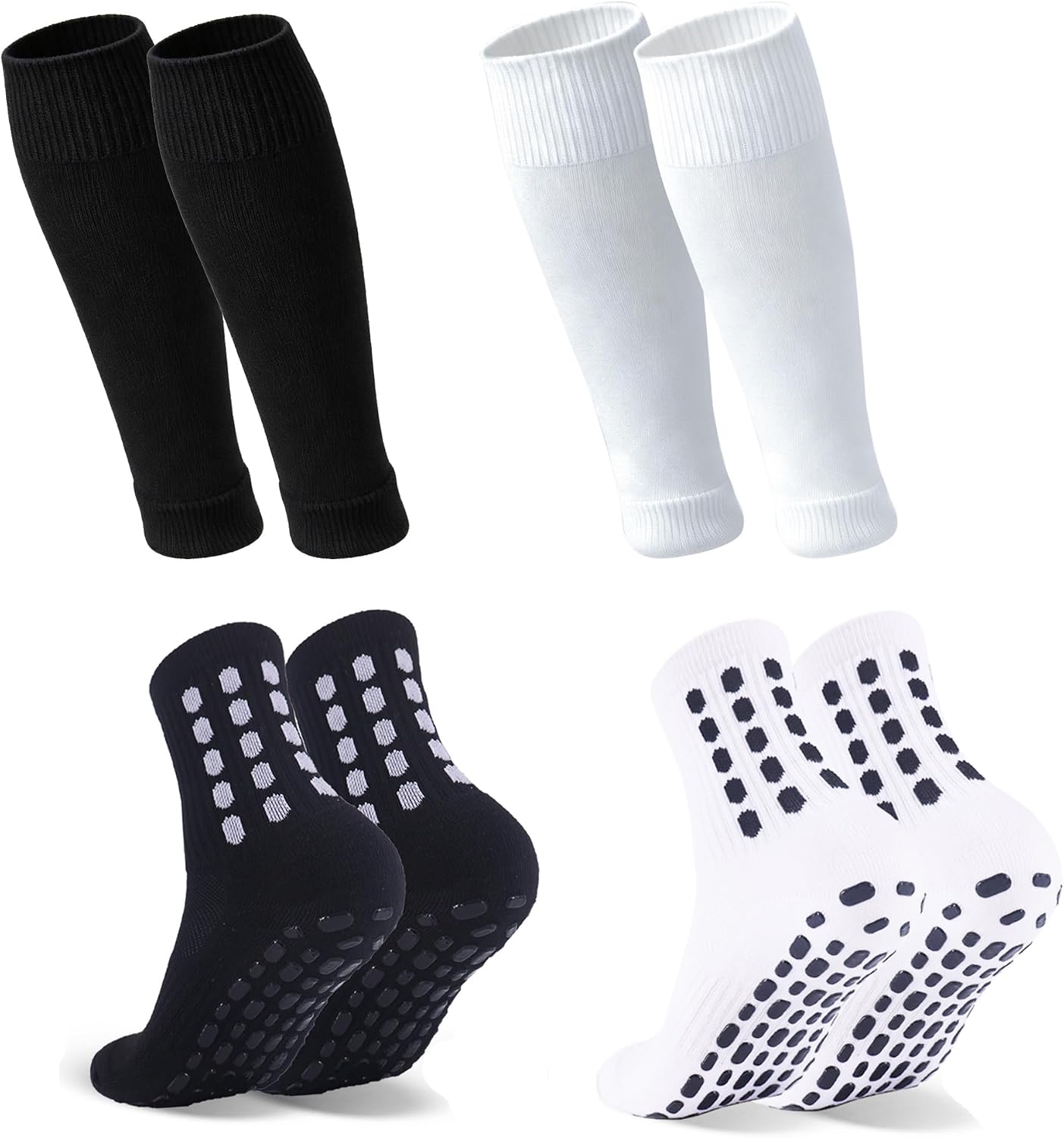 Barrlves Kids Soccer Grip Socks & Shin Guard Sleeves for Boys Girls 4 Pairs