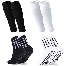 Barrlves Kids Soccer Grip Socks & Shin Guard Sleeves for Boys Girls 4 Pairs