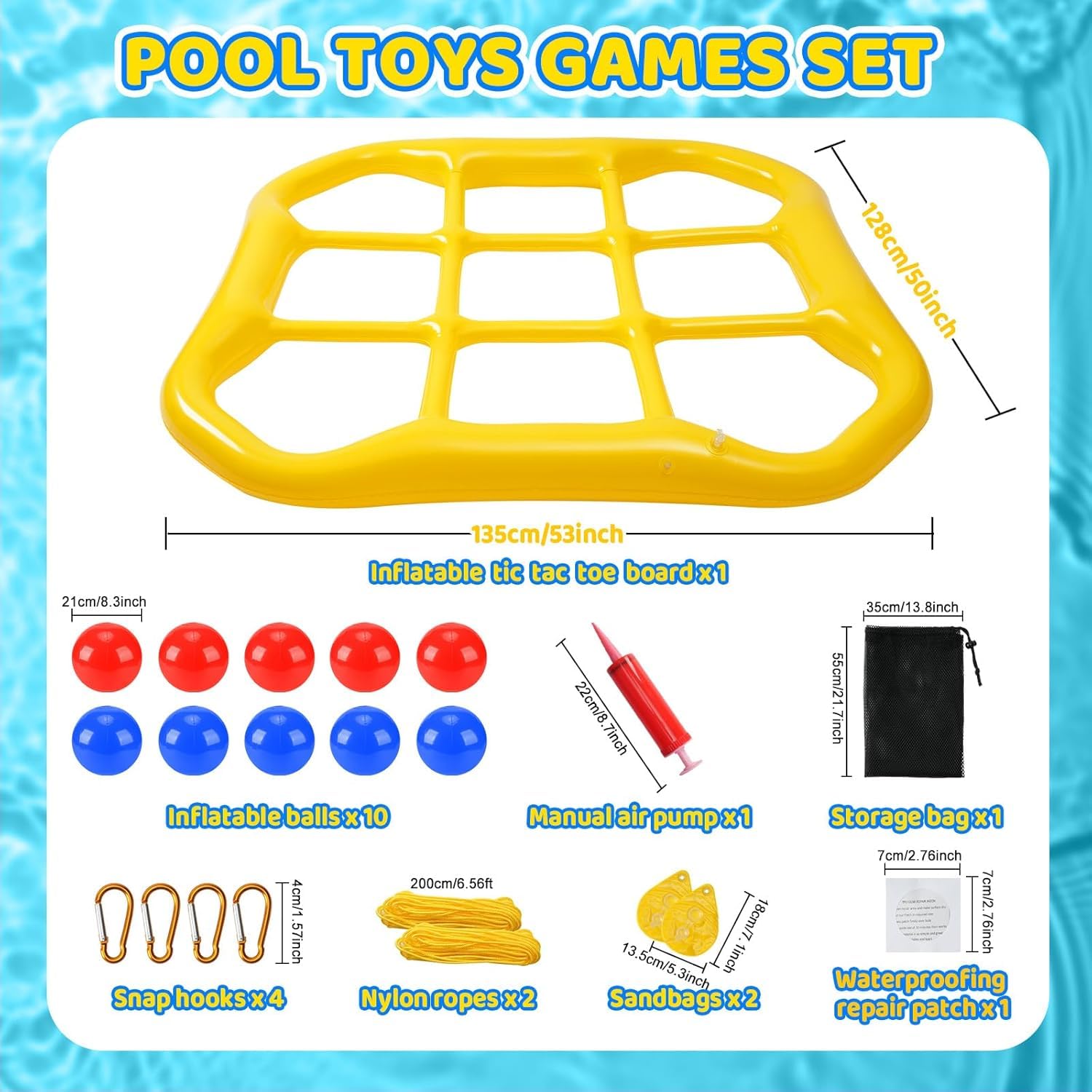 Set de Jeux de Piscine, Tic-Tac-Toe Gonflable avec 10 Balles, Jeu de Morpion Gonflable pour Adultes, Bouée de Piscine Gonflable pour 2 à 10 Joueurs,Jeux pour Fêtes Familiales Piscine