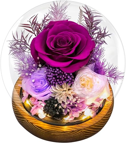 Miniatura 11 de Flores preservadas para mamá – Rosas rosadas preservadas en cúpula de cristal con luz LED para novia, flores reales eternas para mujeres, regalo