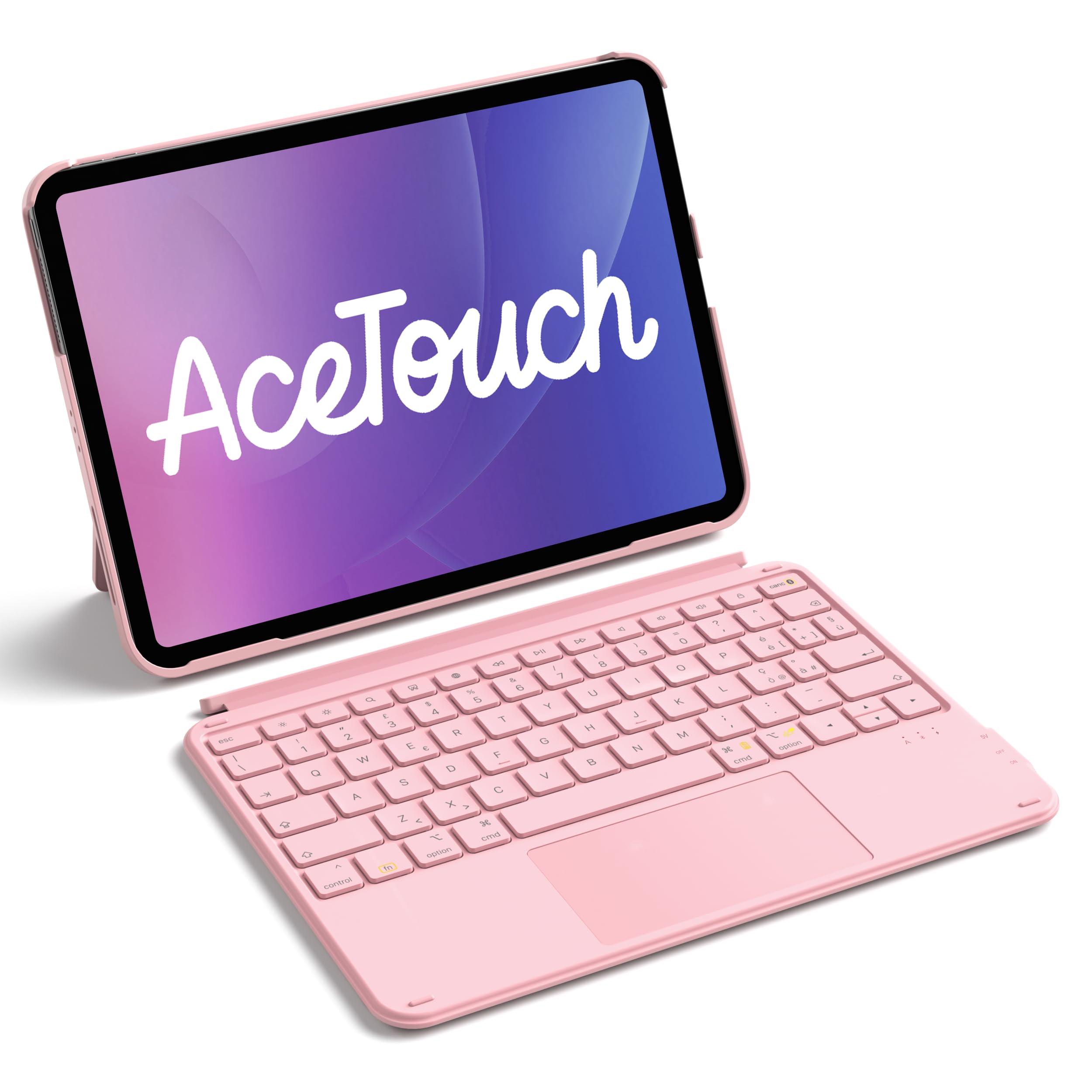 Inateck Custodia Tastiera per iPad 11a/10a Gen, iPad 10a (10,9")/11a Gen (2025 A16), Air 11" M4/M3/M2, Air 6/5/4a, Pro 11 4a-1a, Tastiera Ultralight Rimovibile con Touchpad, Rosa AceTouch