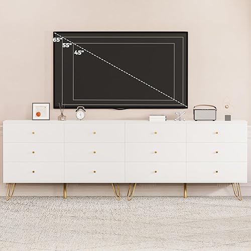 Miniatura 10 de Vrullu Cómoda para dormitorio, cómoda de madera y cajones con 6 cajones, cajones blancos modernos con bordes elevados para dormitorio, guardería,