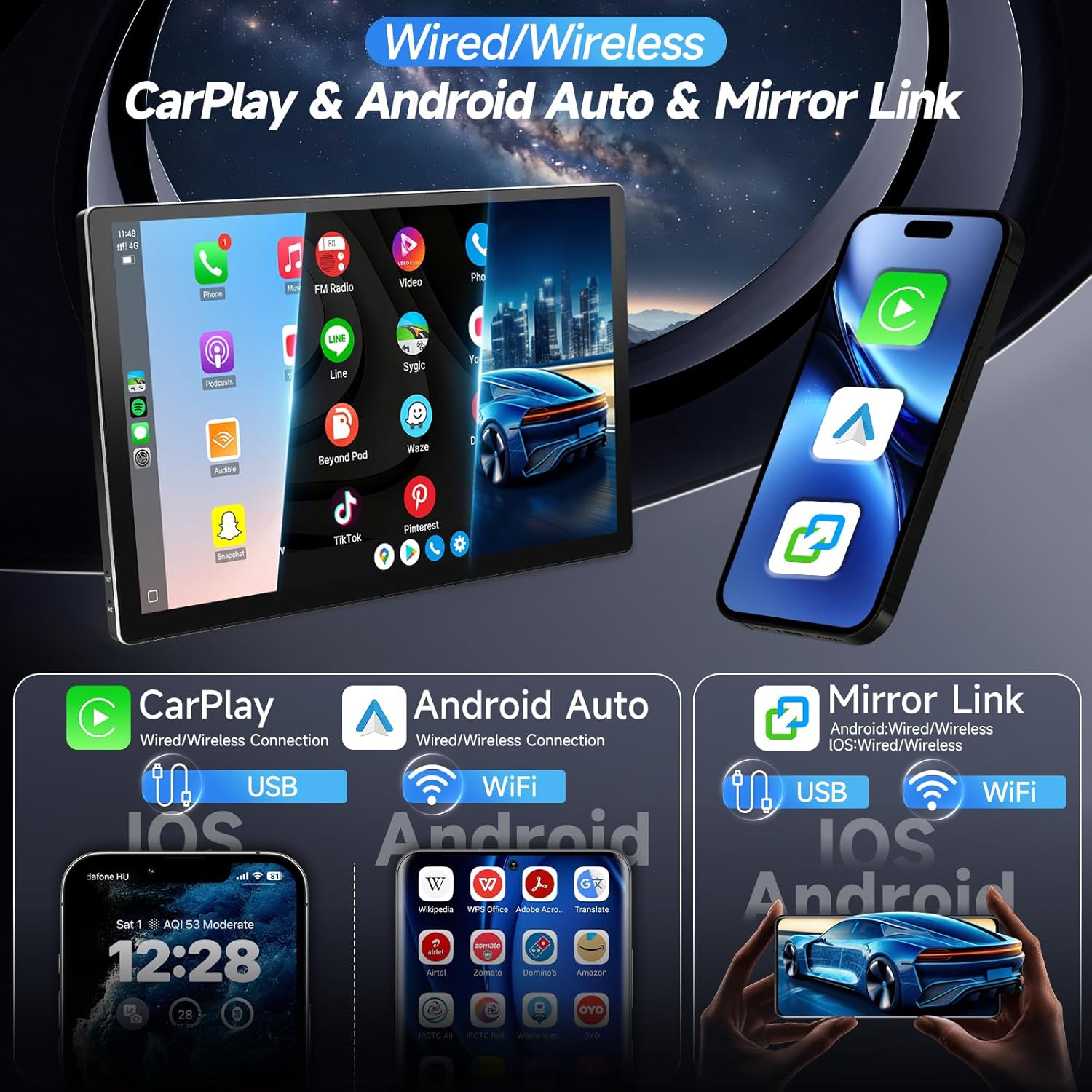 Naifay 8Core 4G+64G Android 13 Car Stereo for Jeep Wrangler Dodge Ram Radio Upgrade, 2K 13.1 Inch Screen for JK Compass Car Stereo with Carplay Android Auto Bluetooth GPS Navigation SWC+Canbus