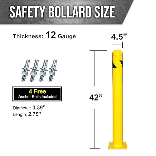 Miniatura 3 de Paquete de 1 bolardo de seguridad de 42 pulgadas de alto x 4.5 pulgadas de profundidad, 12 Ga (0.106 in), base 8 x 8 pulgadas, con 4 pernos de