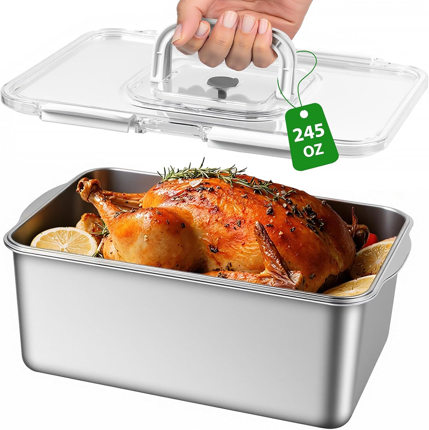 7000 ML / 245 oz /30 Cup Extra Large Food Containers with Lid and Handle, Portable Stainless Steel Food Storage Container for Roasting Chicken, Large Cuts of Meat, Fruits, Party, BPA Free, Oven Safe - Thumbnail 3