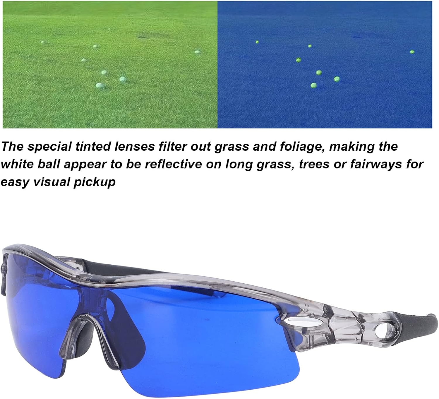 Golf Ball Finder Glasses, Polarized Blue Lens UV Proof Sun Protection Grass Filter with Glasses Cloth and Storage Bag, Ball Finding Filtering Sunglasses for Golfers(Grey) - Image 2