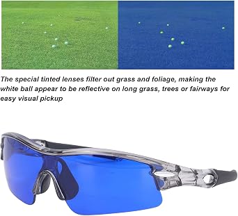 Golf Ball Finder Glasses, Polarized Blue Lens UV Proof Sun Protection Grass Filter with Glasses Cloth and Storage Bag, Ball Finding Filtering Sunglasses for Golfers(Grey)