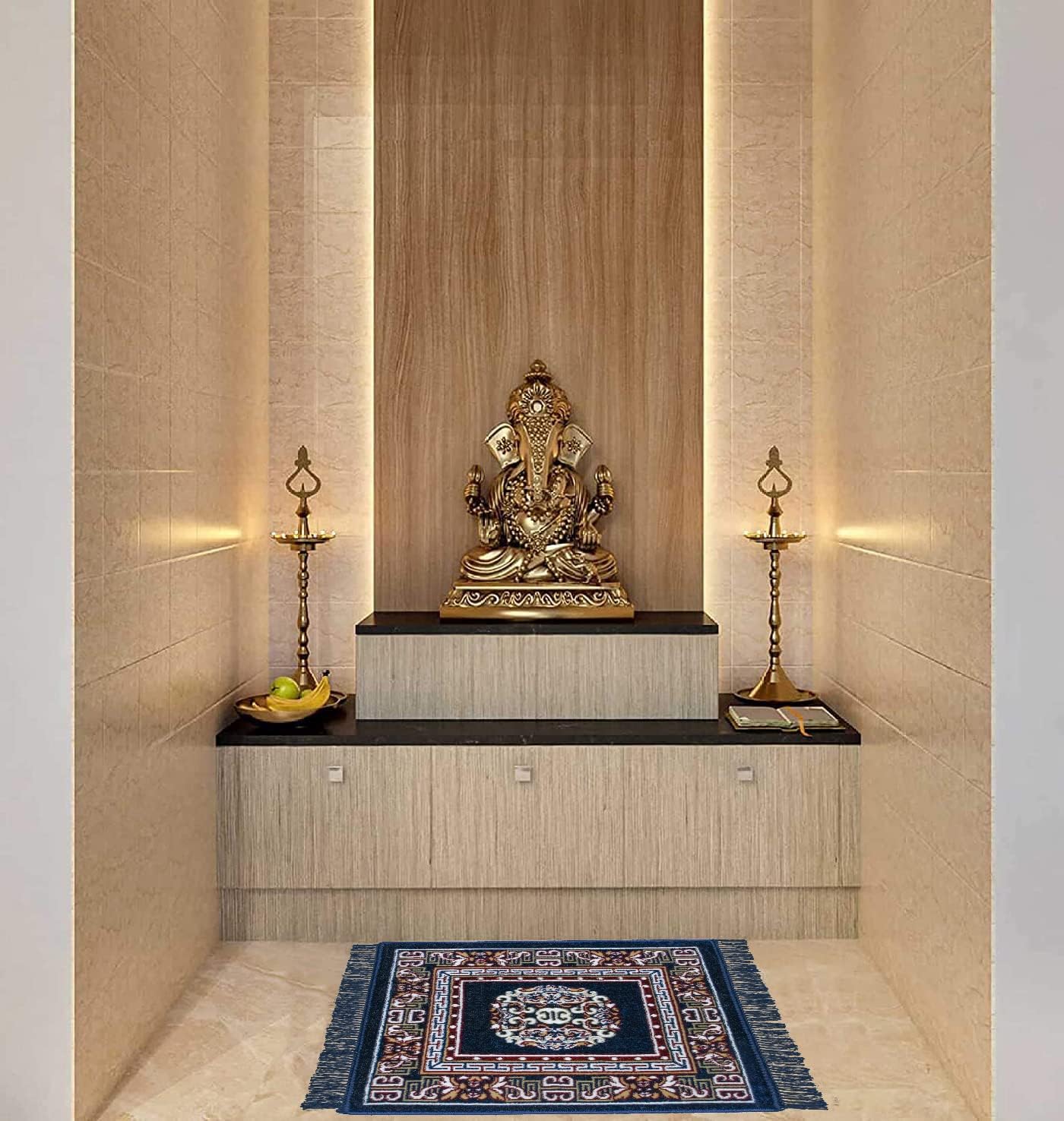 Prayer Aasan/Mat Traditional Design Velvet Aasan | Meditation Prayer Carpet Mat | Pooja Aasan Mat | Multipurpose Premium Velvet Rug Mat Pack of 4-Beige, Brown, Blue, Maroon