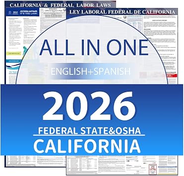 KIKIGO 2026 California State & Federal Labor Laws Poster OSHA Bilingual Poster